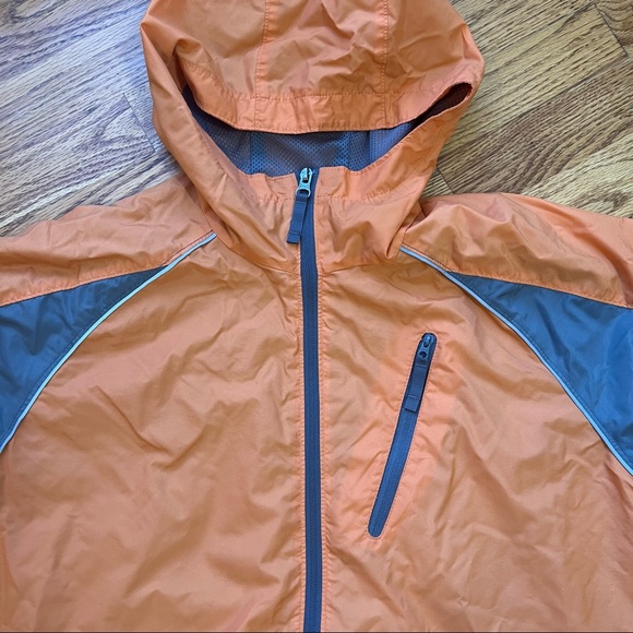 Columbia Youth 18/20 Orange Gray Hooded Rain Jacket Windbreaker - Picture 3 of 8